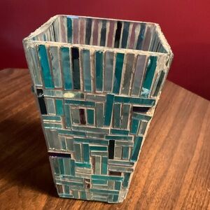 Mosaic Glass Vase in Blue and Silver